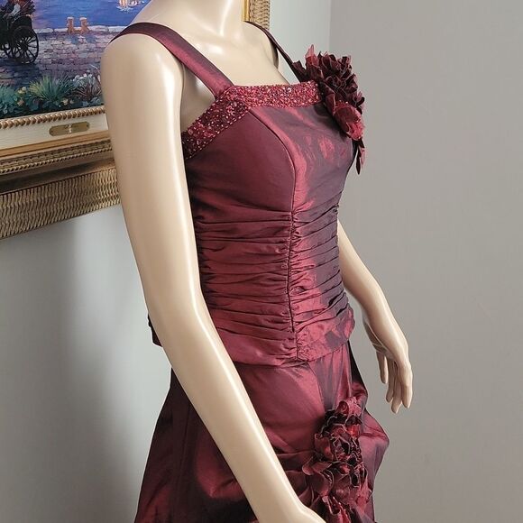 Burgendy red taffeta evening dress 2 piece fits size 6-8 ❤ - Picture 5 of 16